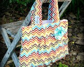 Happy, Happy Chevron Multi-colored pleated Diaper Bag with  rosette
