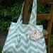 The JuJu Blue Chevron,  pleated Diaper Bag with Pink polka dot  rosette