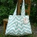 The JuJu Blue Chevron,  pleated Diaper Bag with Pink polka dot  rosette
