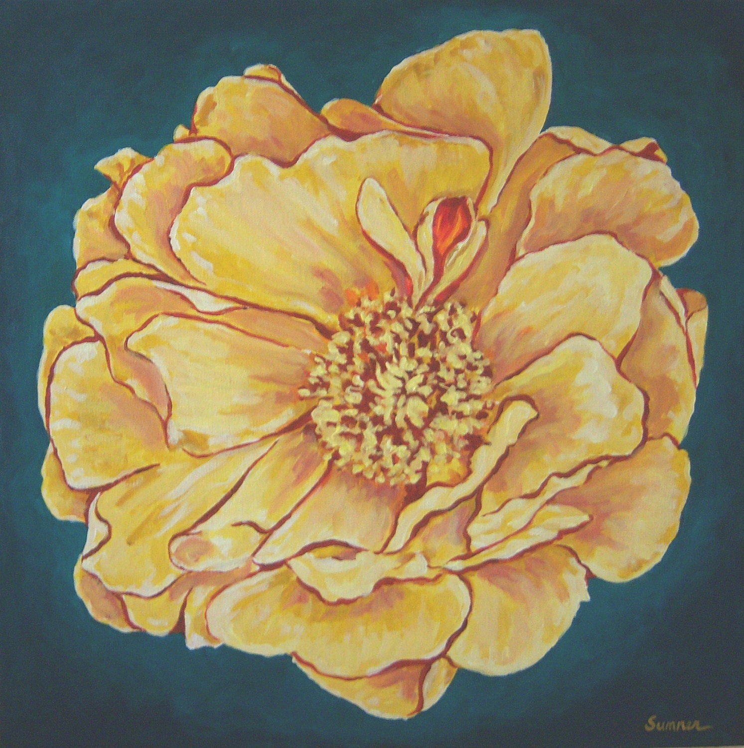 Yellow Flower, 18 x 18 inch acrylic floral, original painting, gallery wrapped canvas