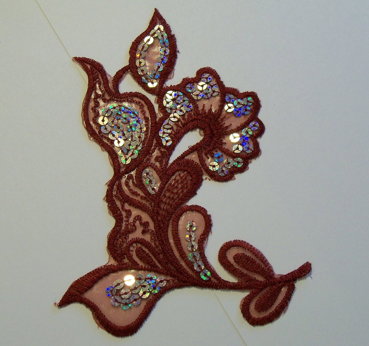 Large Burgundy Flower embroidered organza sequin patch applique iron on by shoptillyoudropnow on etsy