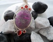 Huge Genuine Purple Turquoise and Brazil Citrine in  925 Sterling silver Pendant