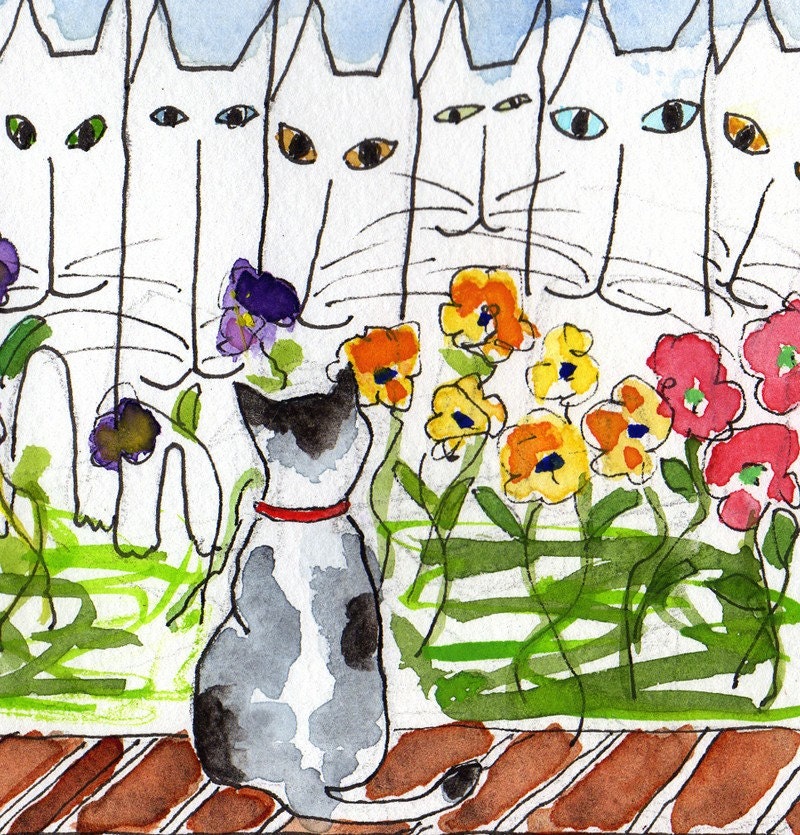 Cat Art Print - Cat's Garden