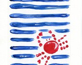 Born in July Print of original painting, Cancer and Stripes zodiac sign for June July, Nautical red, Blue.cottag chic,coast acrylic