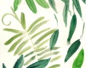 Green garden leaves 2 Botanical art print of original water color painting in  green hues, limited edition, garden,home decor