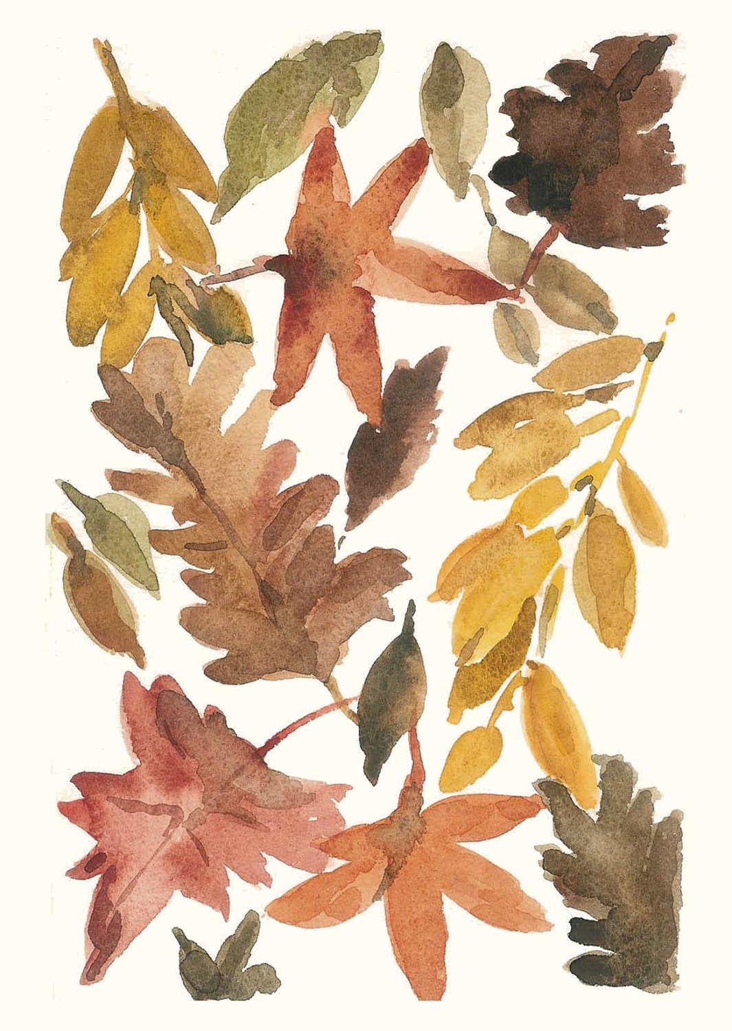 All the leaves are Brown 16X11 Archival Print of Original  water color painting Indian summer limited edition