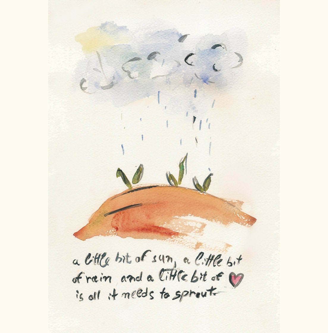 To Sprout, Print of  original watercolor illusrtation,  tribute for love, spring, anniversary, mothers day, birthday, love, sprout.