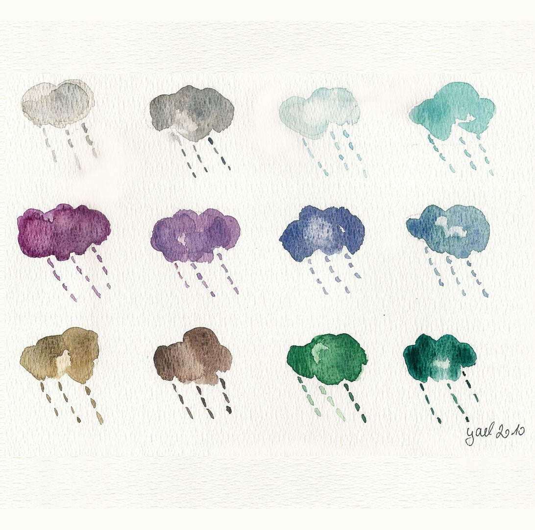 Rain Clouds original watercolor painting of clouds in cool winter colors