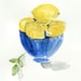 Lemons in Blue bowl art print of  still life painting , limited edition, Fresh, Blue , Lemon Yellow,Mediterranean, kitchen art
