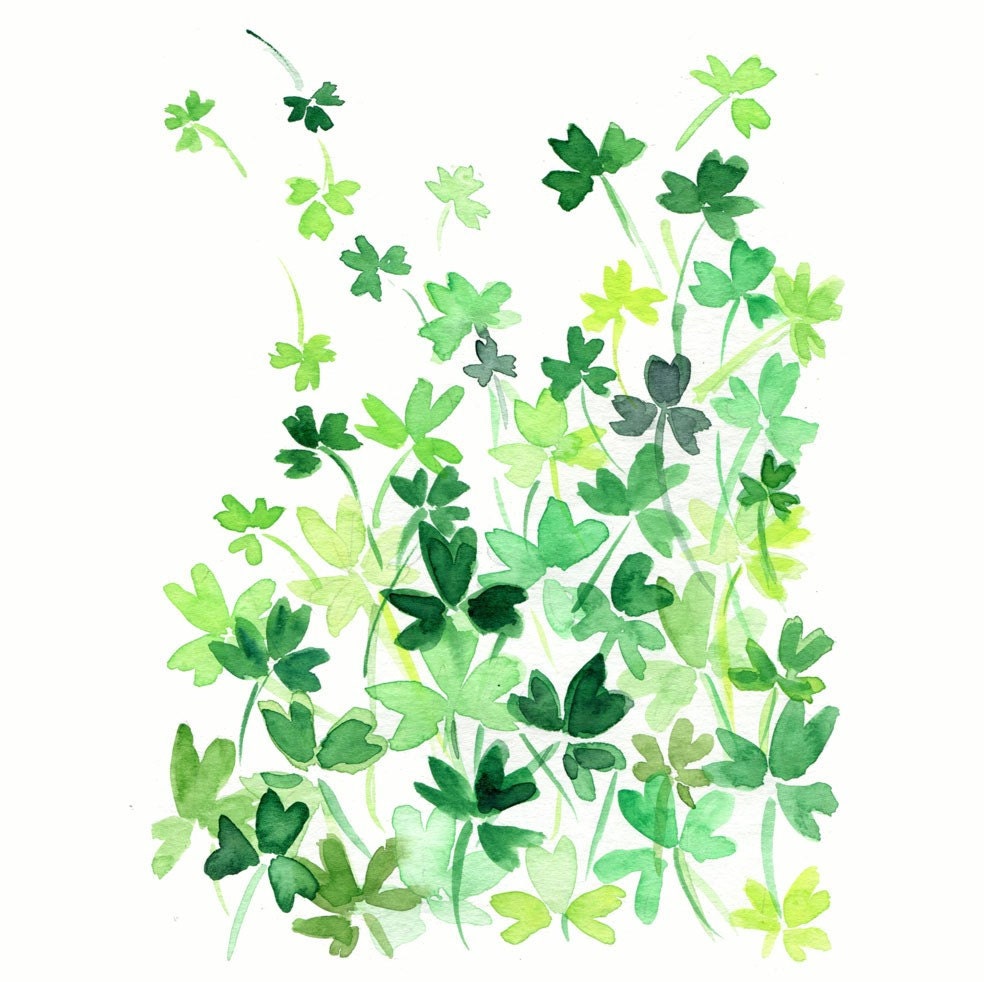 Clover Field Digital print of original watercolor painting , abstract clovers meadow, Shamrock, St Patrick's day, luck of the Irtish