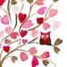 Owl on Hearts Tree 16X11 art  Print of  original watercolor. Personalized, girls wall art , baby girl, nursery decor, pink brown