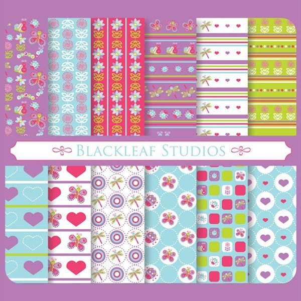 Love Bugs Valentine Digital Paper for Scrapbooking, Cards, Invites, Photographers, Crafts Il_170x135
