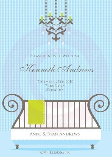 Baby Boy Girl Birth Announcement Invitation DIY Printable for Baby Shower, Christening, Dedication 5x7 Card Il_570xn