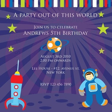 Out Of Space Birthday Party Theme Invitation DIY Printable 5x7 Card Il_570xn