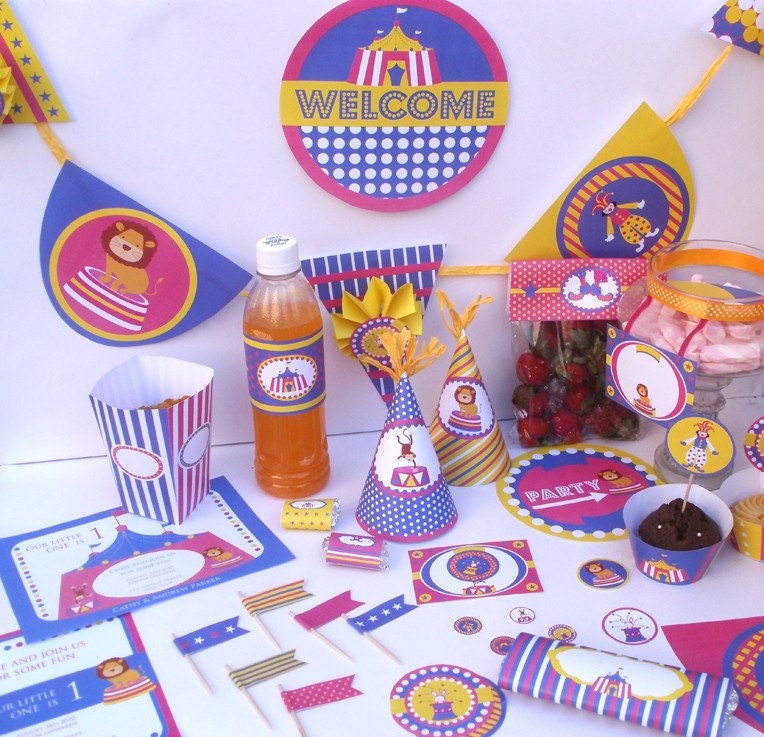 Circus Carnival Baby Shower or Birthday Custom Printable Party Kit Package Il_570xn