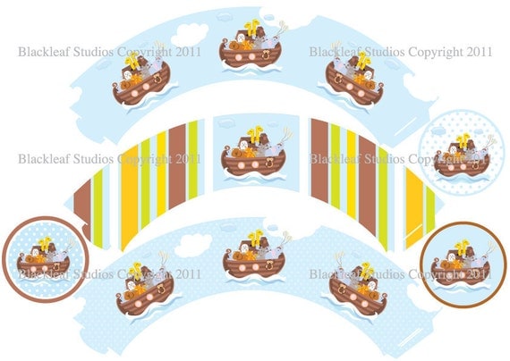 Noahs Ark Cupcake Wrappers & Toppers Set - party printables, diy party set, diy noahs ark cupcake set Il_570xn