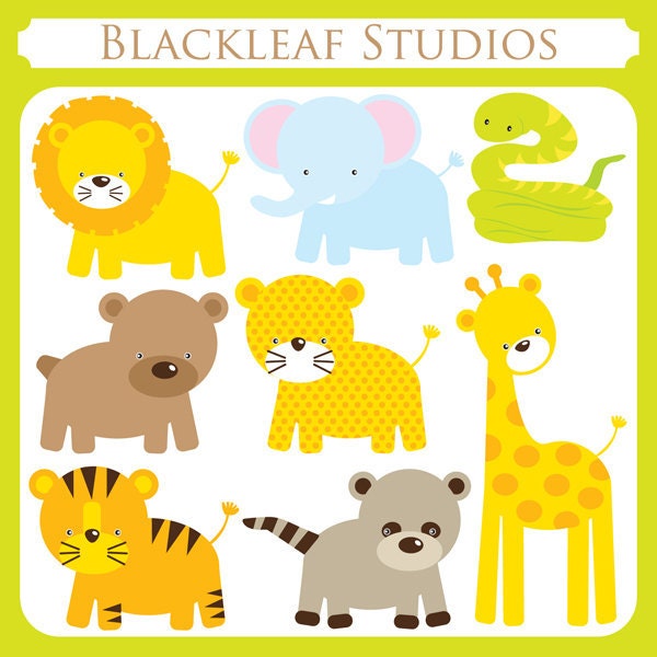 Baby Animals Clip Art Instant Download- cute, lion, giraffe, tiger, leopard, snake, safari, racoon, bear, jungle- Personal and Commercial Il_570xn