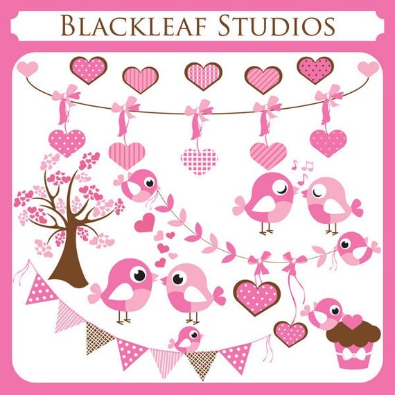 Cute Birds digital Clip Art Instant Download- twitter birds, love, hearts, scrapbooking, premade logo- Personal and Commercial Use Il_570xn