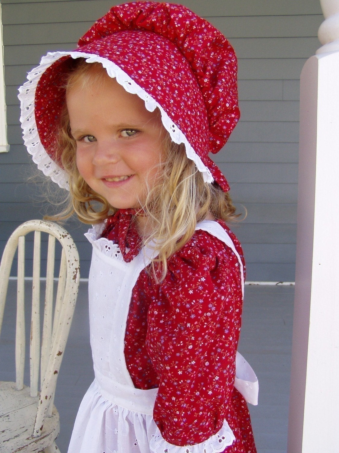 New Girls Pioneer Prairie Dress Costume Red Calico Choose Your Size