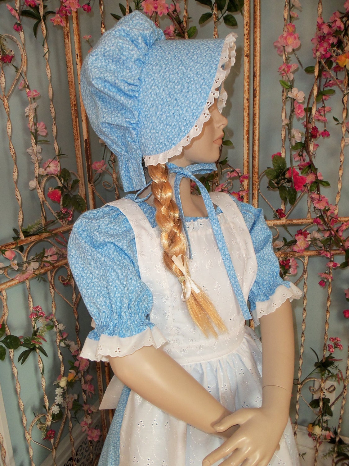 New Girls Pioneer Prairie Dress Costume Girls Sizes 3 Piece set Blue