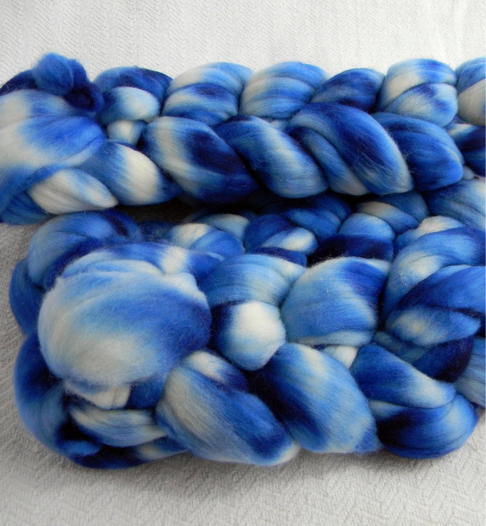 Hand Dyed Sapphire Blue Merino Wool 4 oz Combed Top handdyed roving spinning fiber