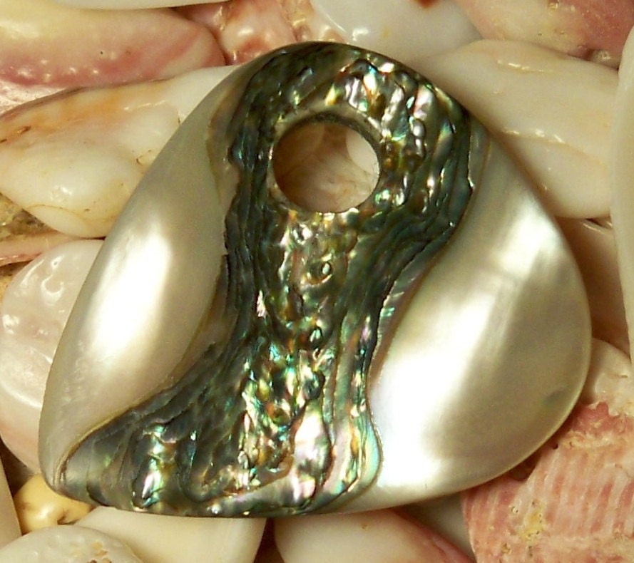 Handmade natural Rainbow Abalone guitar pick or pendant. Private Collection.