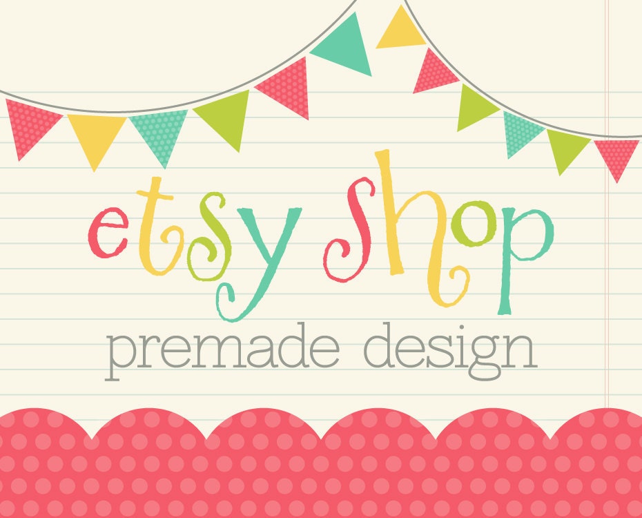 Premade Etsy Shop Banner Avatar Set - Premade Design Package - Pennant Notebook Doodle Design