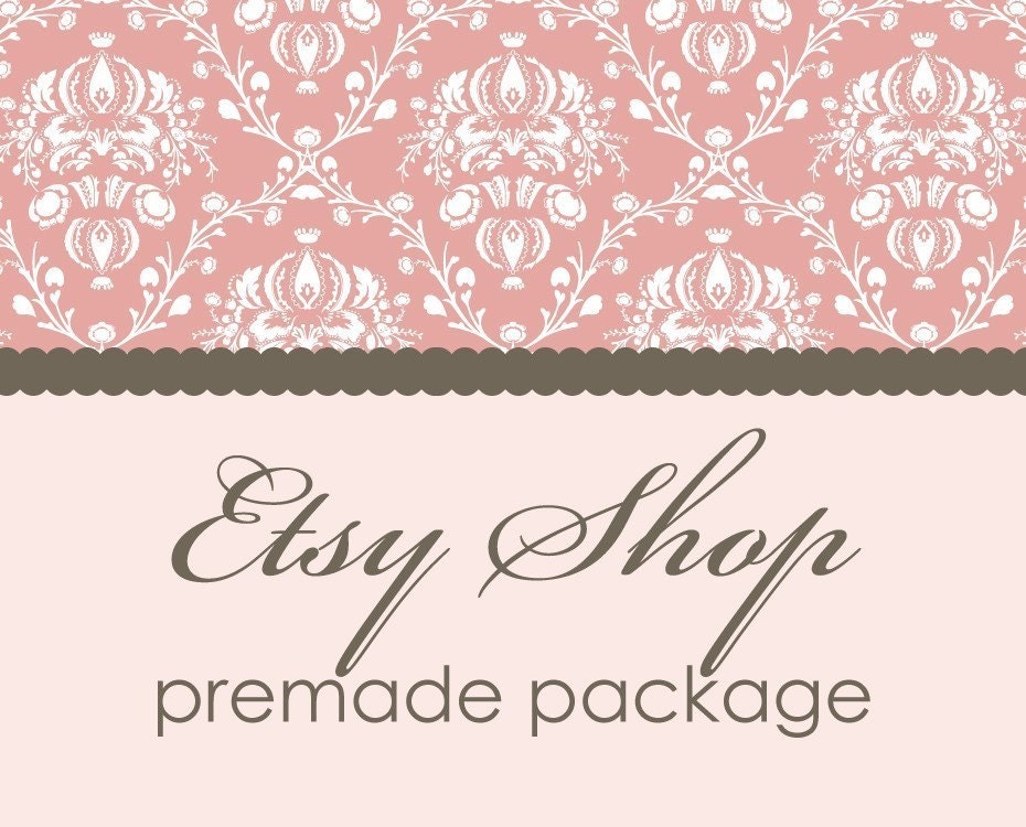 Premade Etsy Shop Banner Avatar Set - Etsy Premade Design package - Pink Damask Design