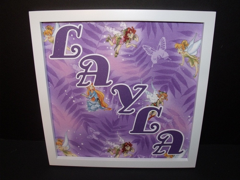 Tinkerbell & Friends Name Frame - Personalized - 8x10 or 10x10 White Frame - 3 Designs to Choose From