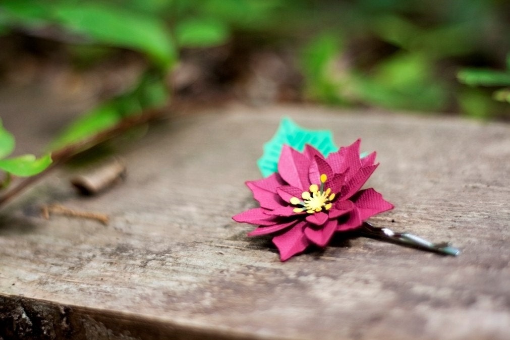 poinsettia hair pin - paper flower accessories for everyday or special event