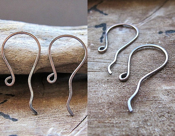 2pr Patina Copper French Earwires, Hammered Ear Hooks 20 gauge wire-handmade supplies