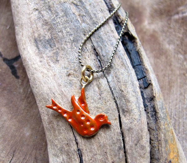Enameled Bird Charm - Brass Dove Pendant Charm - Brass Swallow for Necklace, Pendant