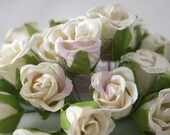 Prima Mulberry Paper Small Budding Roses - White  - set of 12 Paper Flower Embellishments for scrapbooking, cards, bouquets, millinery