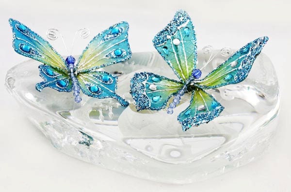 Prima Jewel Box Butterflies - 2 per pack - Beautiful Glittered Embellishments - 532352 Blue Peacock Color Wire and Bead