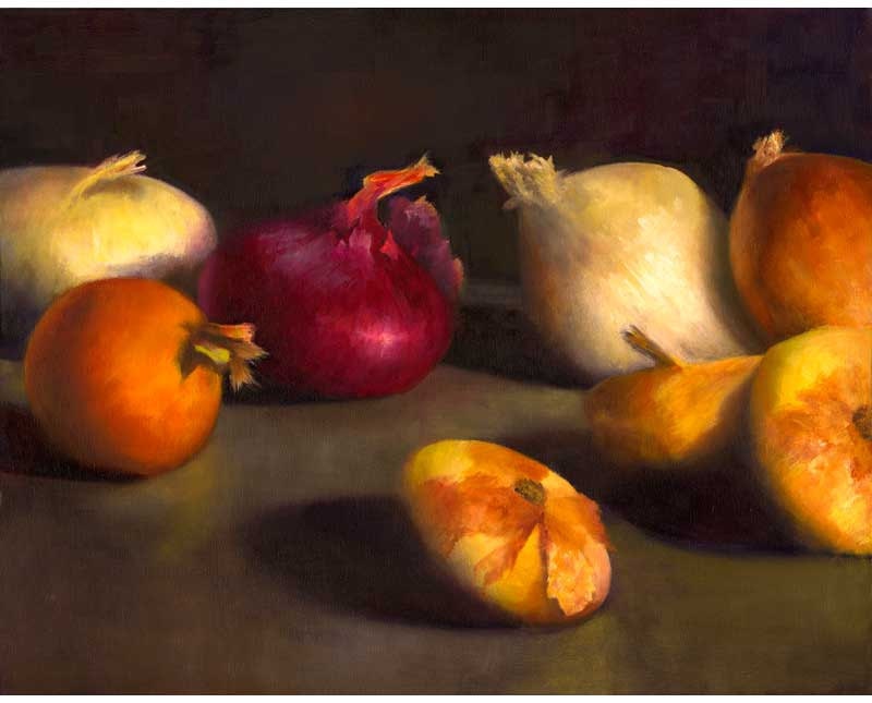 fine art print of oil painting Red Onion by Jo Bradney reproduction of still life painting // kitchen art gift for hostess and gourmet