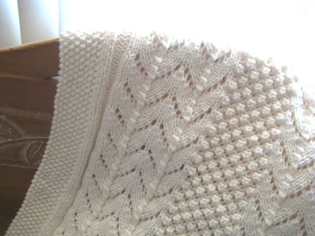 AFGHAN Hand Knit ARAN Off White 48 x 67 DEANNA (not currently in inventory)
