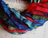 Almost GONE - Hand Dyed Mistletoe Kisses at Midnight ribbon, 4 yards