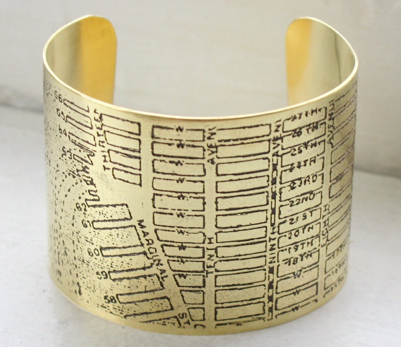 NYC Map Brass Cuff Bracelet - Downtown