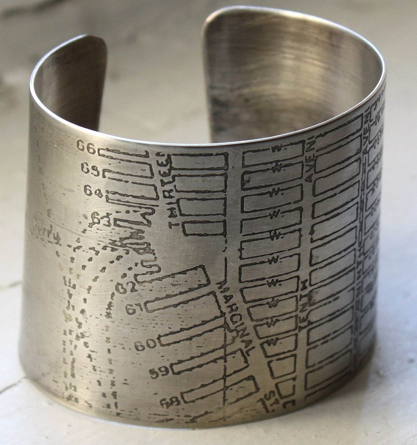 Downtown NYC Etched Map Cuff - Nickel Silver