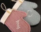 FREE SHIPPING - CUSTOM mini mitten - Hand Embroidered - Please choose your color and alphabet -