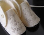 CUSTOM mini baby shoes - HAND EMBROIDERED - ecru on ivory with something blue