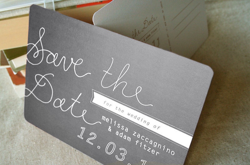 Vintage Slate Gray Handwritten Save the Date Postcard