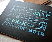 Metallic Blue and Black Vintage Save the Date Postcard