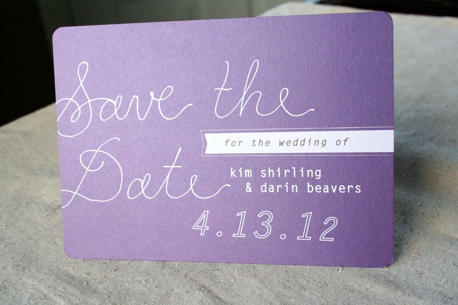 Vintage Save the Date Postcard - Handwritten Eggplant Purple