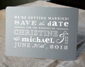 Vintage Gray and White Save the Date Postcard - designbybittersweet