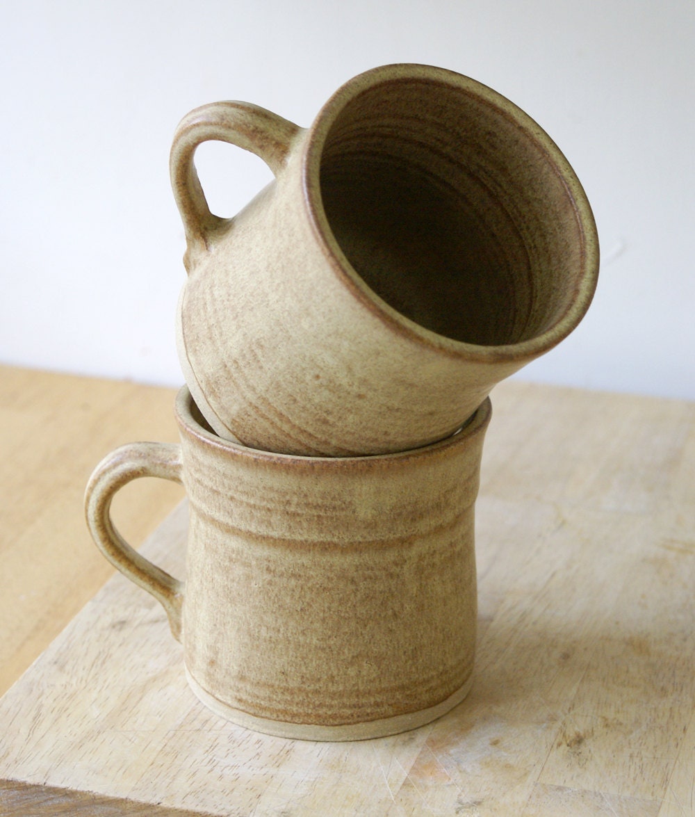 Set of two handmade tea mugs - stoneware pottery mugs glazed in natural brown