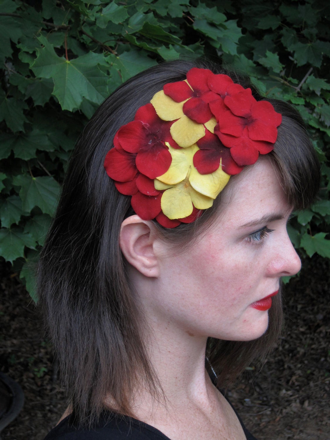 Hidden Gold - A Fancy Floral Fascinator with Crimson and Golden Flowers