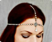 Great Gatsby Art Deco Bridal Headpiece Chain  - Vintage Rhinestone Flapper Headdress