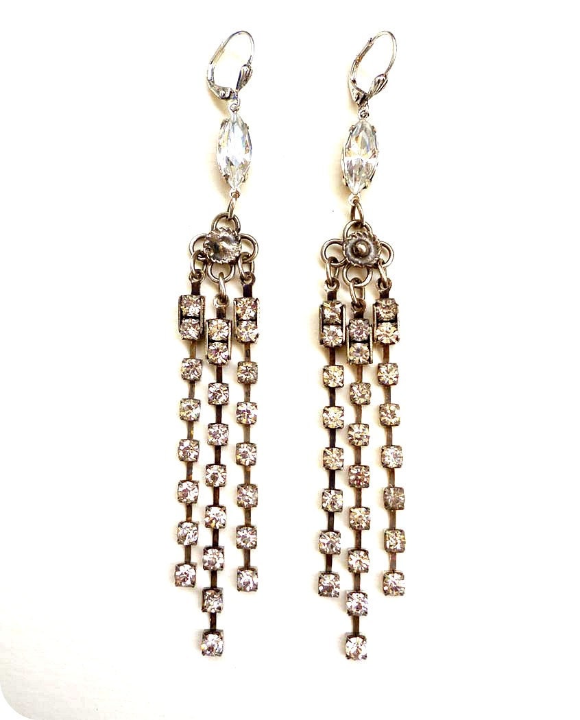 Long Art Deco Earrings Vintage Rhinestone Chain