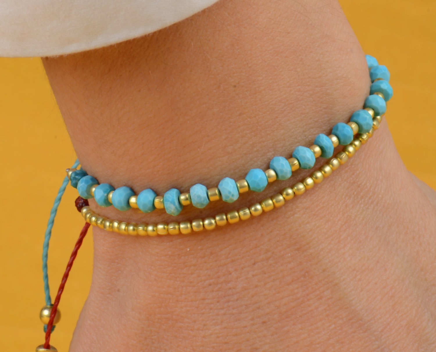 Turquoise bracelet . Gold bracelet